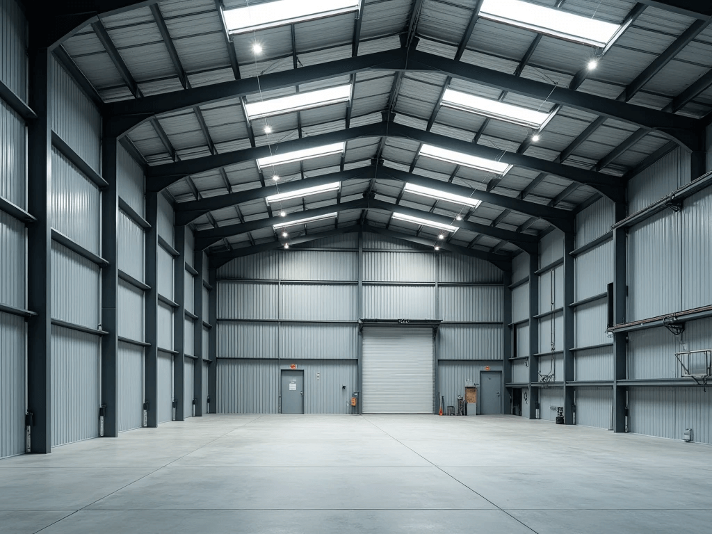 Warehouse inside view of metal roofing