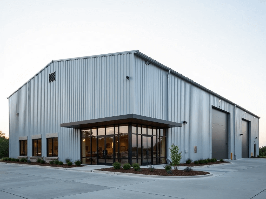 Warehouse front view Image with Metal Roofing