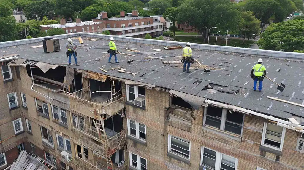 Image of damage flat roofing.